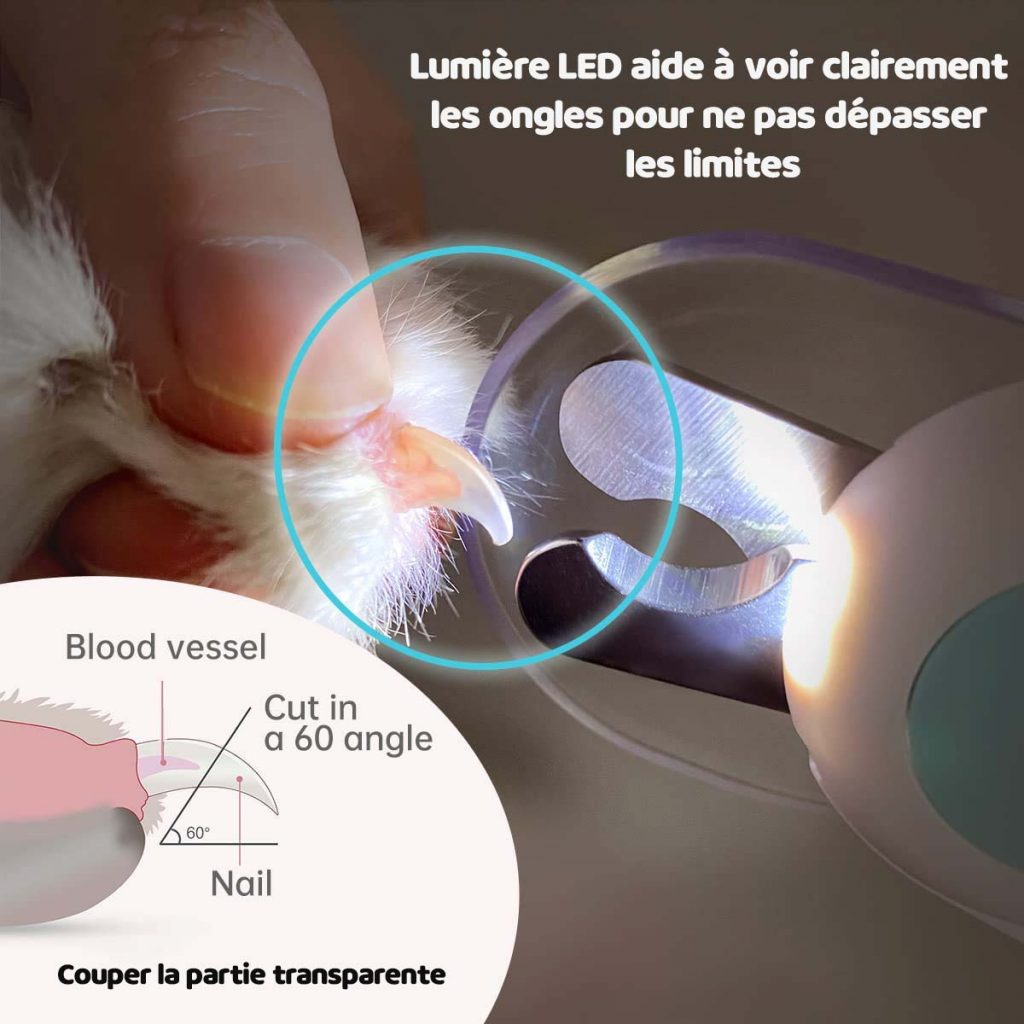 Coupe-ongles pour chats et chiens avec lumières LED